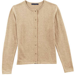 Port Authority Signature Ladies Fine-Gauge Crewneck Cardigan Sweater - Dark/All Camel, Heathered