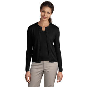 Port Authority Signature Ladies Fine-Gauge Crewneck Cardigan Sweater - Dark/All