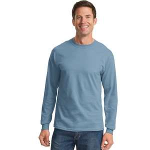 Port and Company Long Sleeve Essential T-Shirt - Light/Heather Blue, Stonewashed
