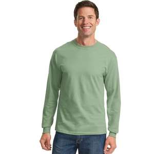 Port and Company Long Sleeve Essential T-Shirt - Light/Heather Green, Stonewashed