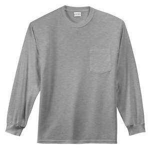Port and Company Long Sleeve Essential T-Shirt with Pocket - Light/Heather Gray, Heathered Athletic