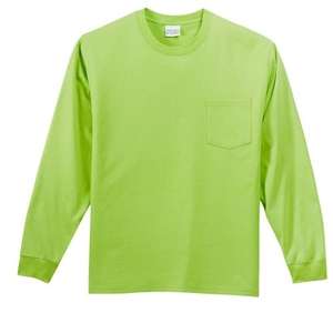 Port and Company Long Sleeve Essential T-Shirt with Pocket - Light/Heather Green, Lime