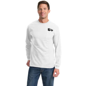 Custom Promotional Port and Company Long Sleeve Essential T-Shirt with Pocket - White/Neutral