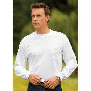 Port and Company Long Sleeve Essential T-Shirt with Pocket - White/Neutral 