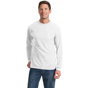 Port and Company Long Sleeve Essential T-Shirt with Pocket - White/Neutral 