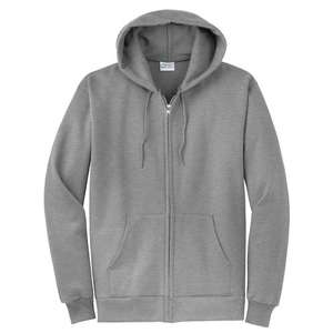 Port and Company 7.8 Oz. Full-Zip Hooded Sweatshirt - Light/Heather Gray, Heathered Athletic