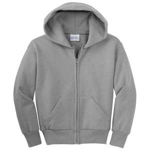Port and Company Youth Full-Zip Hooded Sweatshirt - Light/Heather Gray, Heathered Athletic