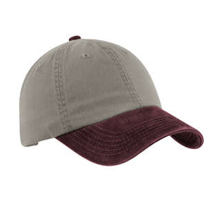 Port Authority Two-Tone Garment-Washed Cap - Dark/All Pebble/Maroon