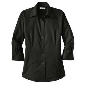Red House Ladies 3/4-Sleeve Dobby Non-Iron Button-Down Shirt - Dark/All Black