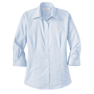 Red House Ladies 3/4-Sleeve Dobby Non-Iron Button-Down Shirt - Dark/All Blue, Light