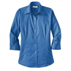 Red House Ladies 3/4-Sleeve Dobby Non-Iron Button-Down Shirt - Dark/All Blue, Medium