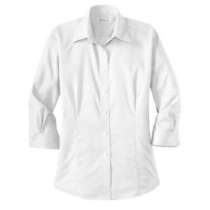 Red House Ladies 3/4-Sleeve Dobby Non-Iron Button-Down Shirt - Dark/All White