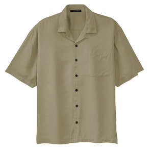 Port Authority Signature Palm Tree Jacquard Camp Shirt - Dark/All Khaki