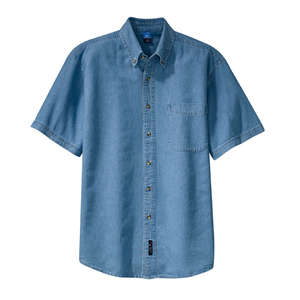 Port and Company Short Sleeve Value Denim Shirt - Dark/All Blue, Faded