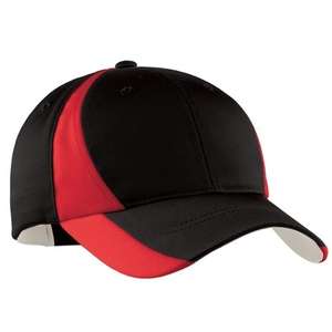 Sport-Tek Dry Zone Nylon Colorblock Cap - Dark/All Black/Red