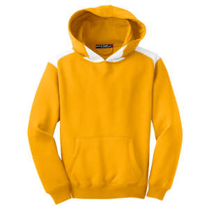 Sport-Tek Youth Pullover Hooded Sweatshirt with Contrast Color - Dark/All Gold, Athletic