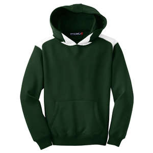 Sport-Tek Youth Pullover Hooded Sweatshirt with Contrast Color - Dark/All Green, Forest