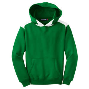 Sport-Tek Youth Pullover Hooded Sweatshirt with Contrast Color - Dark/All Green, Kelly