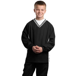 Sport-Tek Youth Tipped V-Neck Raglan Wind Shirt - Dark/All Black/White