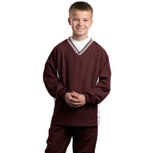 Sport-Tek Youth Tipped V-Neck Raglan Wind Shirt - Dark/All Maroon/White