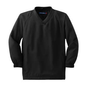 Sport-Tek Youth V-Neck Raglan Wind Shirt - Dark/All Black