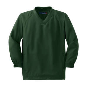 Sport-Tek Youth V-Neck Raglan Wind Shirt - Dark/All Green, Forest