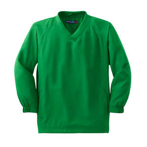 Sport-Tek Youth V-Neck Raglan Wind Shirt - Dark/All Green, Kelly