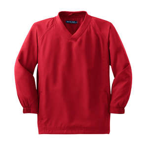 Sport-Tek Youth V-Neck Raglan Wind Shirt - Dark/All Red, True