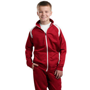 Sport-Tek Youth Tricot Track Jacket - Dark/All Red/White
