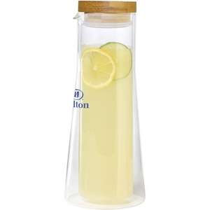 Custom Promotional 1 Liter Double Wall Glass Carafe with Bamboo Lid