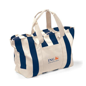 Large Striped Canvas Tote Blue, Navy