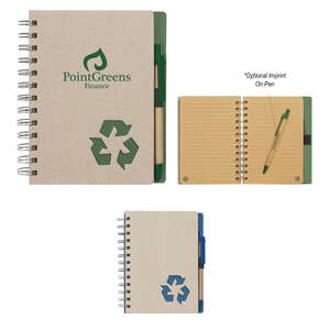 Custom Promotional Eco-Rich 5" x 7" Spiral Notebook and Pen