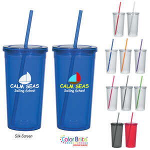 Custom Promotional 24 Oz. Double Wall Acrylic Tumbler with Straw