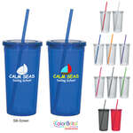 Promotional Plastic Cups & Stadium Cups - 24 Oz. Double Wall Acrylic Tumbler with Straw
