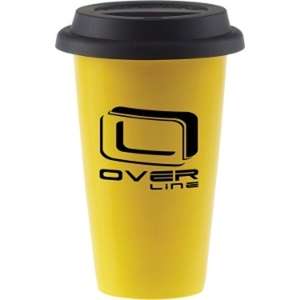 Double Wall Colored Porcelain Cup with Black Lid 