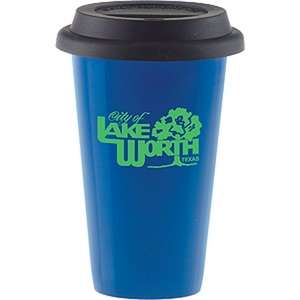 Double Wall Colored Porcelain Cup with Black Lid 
