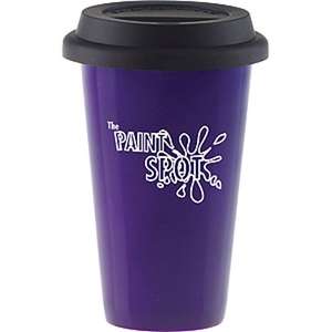Double Wall Colored Porcelain Cup with Black Lid 