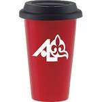 Business Travel Coffee Tumblers - Double Wall Colored Porcelain Cup with Black Lid