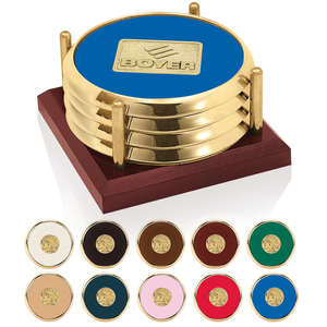 Custom Promotional Four Coasters with Solid Cherry Tray