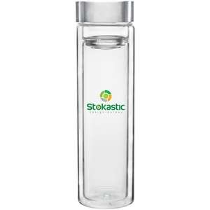 Custom Promotional 12oz. h2go Double Wall Glass Beverage Vessel with Strainer