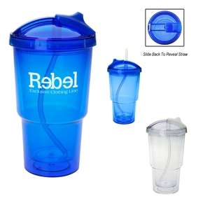 Custom Promotional 16 oz. Double Wall Travel Tumbler with Straw