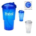 Imprinted Drinkware - 16 oz. Double Wall Travel Tumbler with Straw