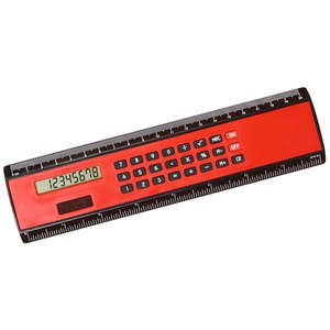 8" Black Edge Ruler/Calculator Red