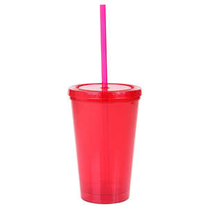 16 oz. Double Wall Bio-D Plastic Tumbler Red, Translucent