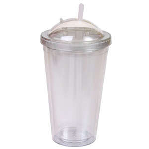 16 oz. Double Wall Acrylic Tumbler with Dome Lid and Straw Clear
