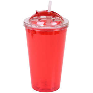 16 oz. Double Wall Acrylic Tumbler with Dome Lid and Straw Red, Translucent
