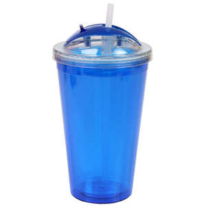 16 oz. Double Wall Acrylic Tumbler with Dome Lid and Straw Blue, Translucent