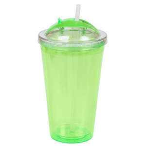16 oz. Double Wall Acrylic Tumbler with Dome Lid and Straw Green, Lime Translucent