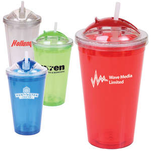 Custom Promotional 16 oz. Double Wall Acrylic Tumbler with Dome Lid and Straw