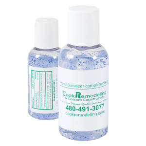 Custom Promotional Gel Hand Sanitizer with Blue Beads in Round Bottle - 2 oz.